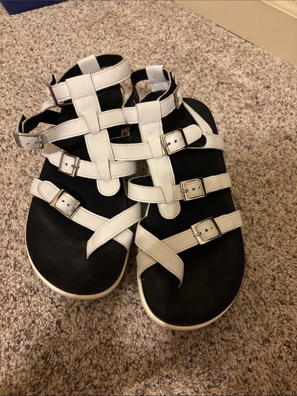 SAS White Multi-Strap Gladiator Sandals with Black Footbed
